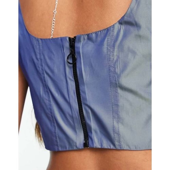 ASOS DESIGN Corset Top In Iridescent Blue Co-Ord. Size 8 - Picture 5 of 16